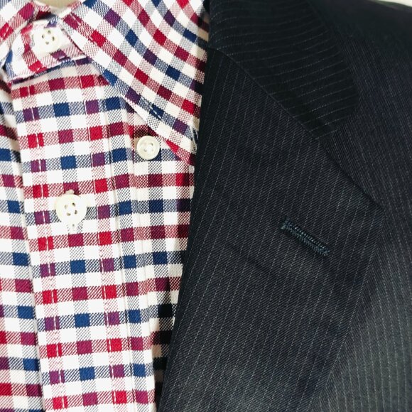 Banana Republic Men's Sport Coat Blazer Three Button Dark Navy Striped Wool 46R - Picture 5 of 15